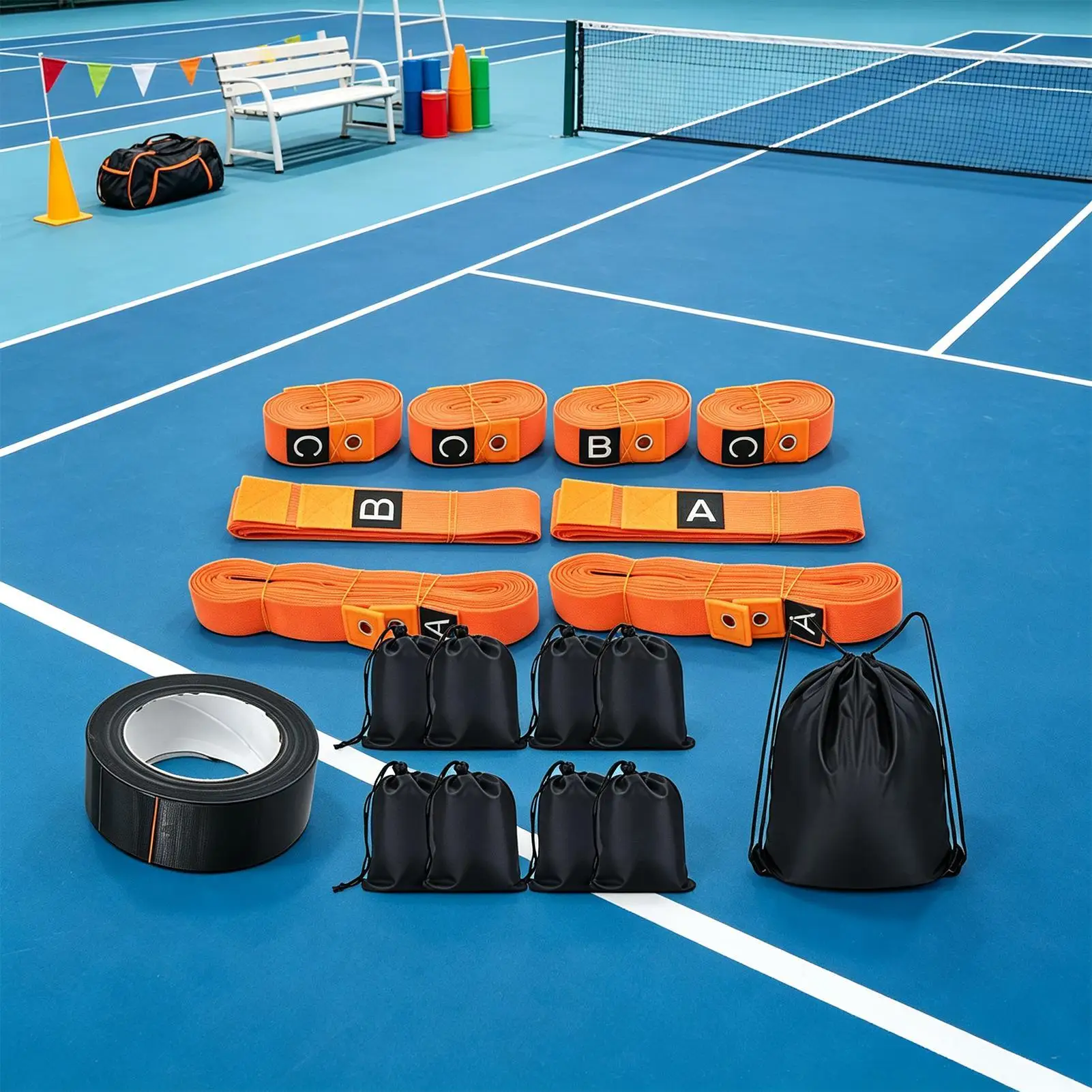 Portable Pickleballs Court Temporary Bright Lines With 8 Sandbags Pickleballs Court Markers Kit For Teenagers Beginners Outdoor