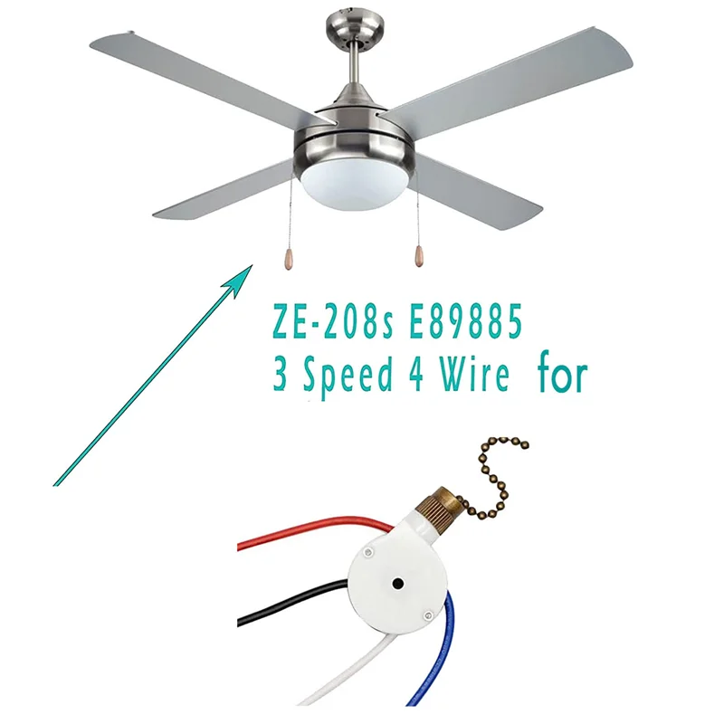 WORTHOWN-4PCS Ceiling Fan Lights Switch Zingear ZE-208S E89885 3 Speed 4 Wire Fan Switch Pull Chain ,Fan Lights Switch,Bronze