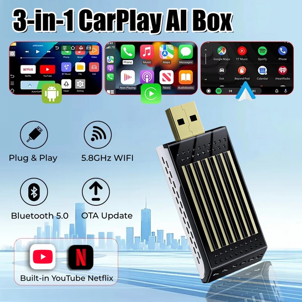 Androids 13 Carplays Androids Auto Adapter Easy Usb Plug Play Stable Reliable Connect Wireless Carplays Androids Auto Adapter