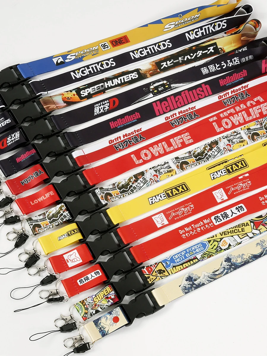 JDM Cultural Lanyard Initial D Keychain Work Card ID Mobile Phone Key Hanging Neck Lanyard FAKE TAXI Keyring Auto Accessories