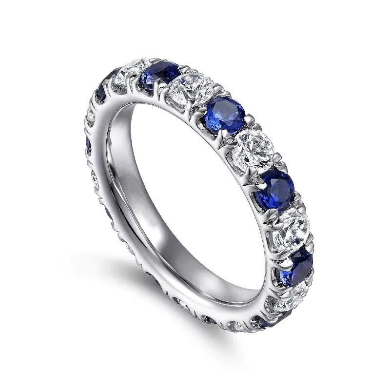 Huitan Blue/White Round Cubic Zirconia Promise Rings for Women Wedding Engagement Bands Accessories Fashion Jewelry 2023 New