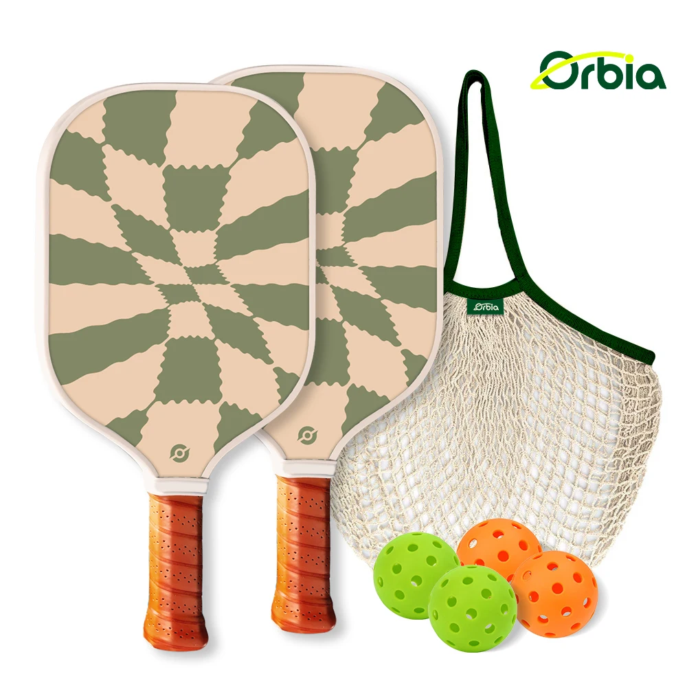 Orbia Sports Pickleball Paddle Sets 2 Glass Fiber Paddles 4 Pickle Balls PP Honeycomb Core Racket Gift Kits With Durable Pattern