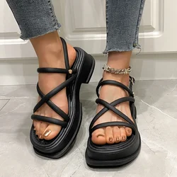 Women's Summer Chunky Platform Sandals Fashion Cross Strap Gladiator Shoes Woman Thick Bottom Wedge Heel Sandals for Women