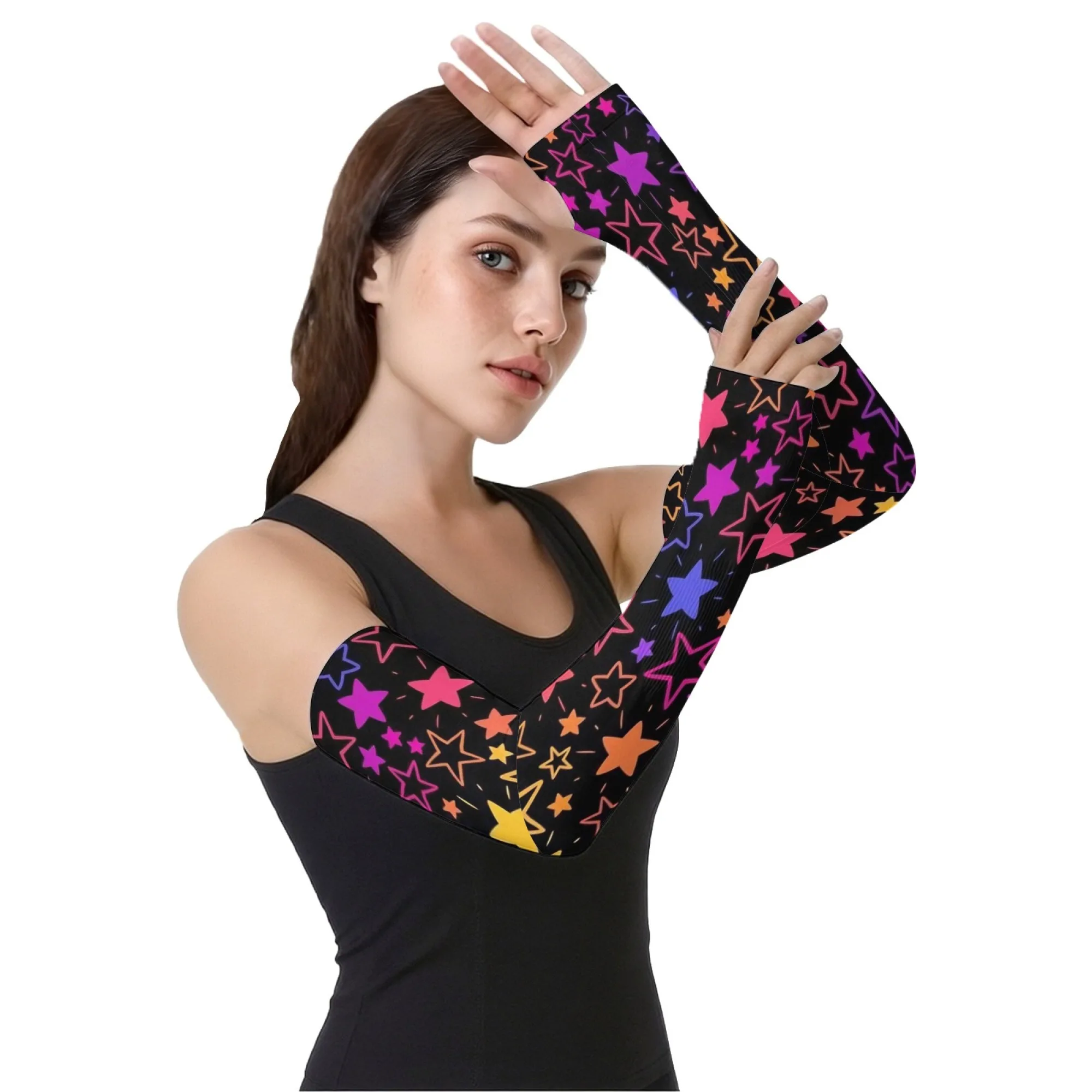UV Shield Color Star Printing Arm Guard Sleeves Outdoor Sports Non-slip Quick-drying Breathable Lightweight Sunscreen Sleeves