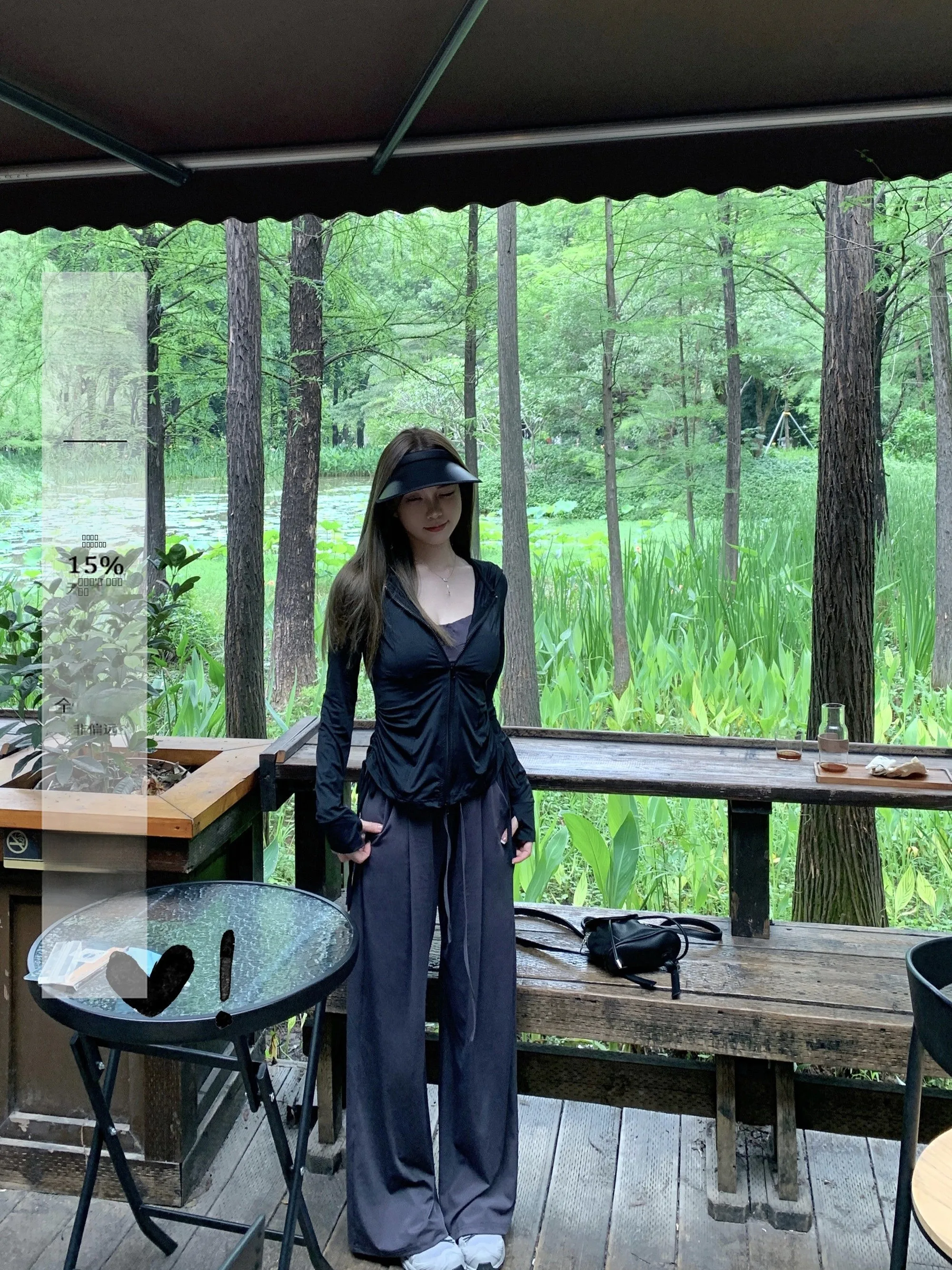 

Комплект женской одежды: топ с капюшоном и защитой от солнца UPF50, жилет на бретелях, облегающие повседневные брюки, модный костюм-двойка для весны...