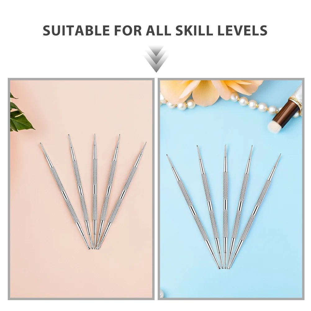 Stylo à points pour ongles, outils en acier inoxydable, stylos de manucure à double pointe pour peinture à points, conception de gaufrage, Application de strass, 5 pièces