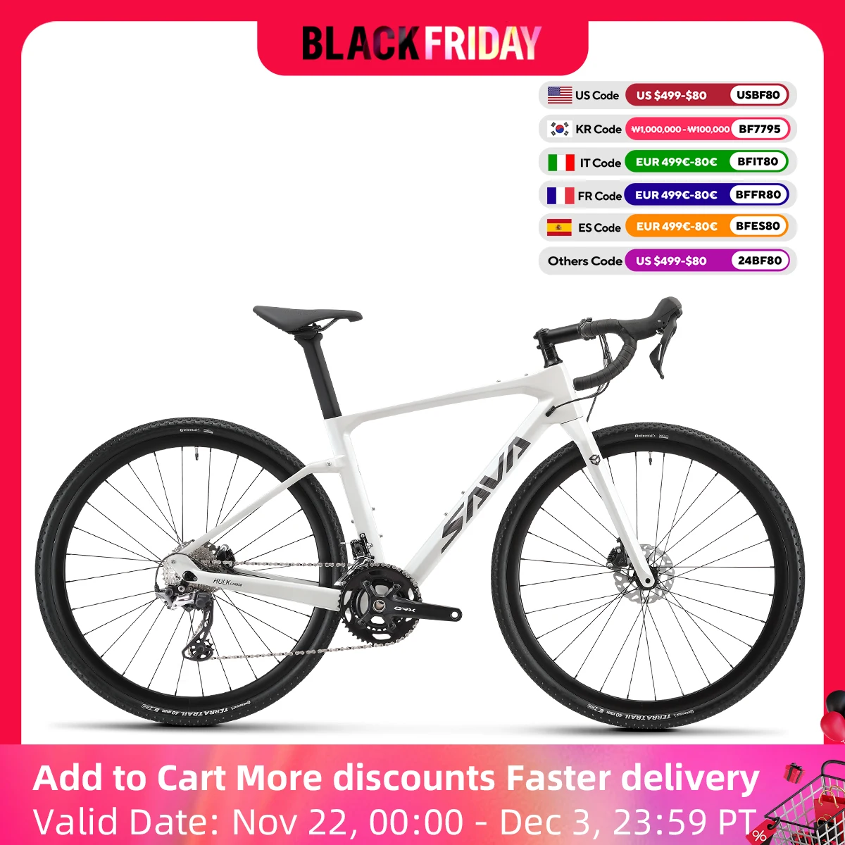 SAVA Carbon Fibre Frame for Bicycle, Gravel Road Bike, All Terrain Cyclocross Bike with GRX 11S Speeds Group Sets