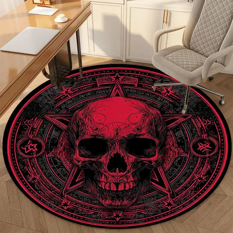 VIKAMA Skull Rug Round Gaming Chair Mat Non-Slip Noise Reducing Floor Carpet for Bedroom Living Room Home Decor Aesthetic
