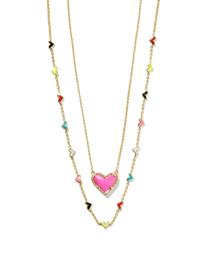 

YEEVAA Heart Neon Pink Magnesite&Multi Mix Strand Necklace Layering Set,Fashion Jewelry, Unique Gifts