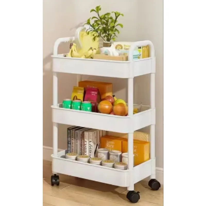 High quality Home Organizer Multi Layer Shelf Metal Rolling Hand Cart  amp Trolleys Plastic Kitchen Display Storage