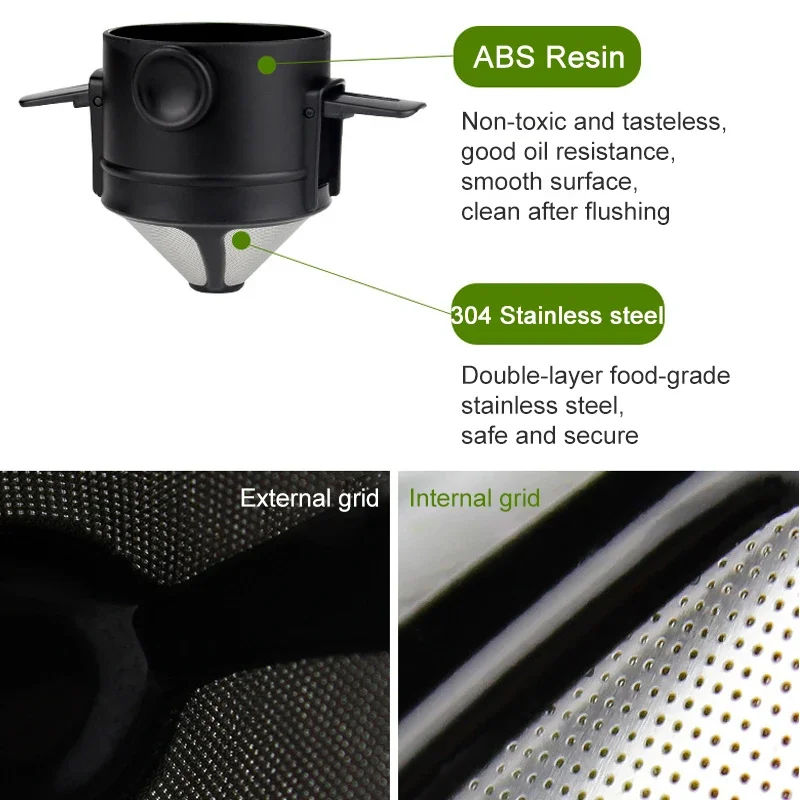 Stainless Steel Foldable Coffee Filter Dripper - Portable, Reusable, Paperless