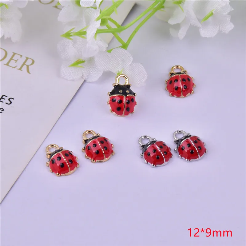 10pcs/pack 3D Style ladybug  Metal Enamel Charms for DIY Jewelry HandMade 12*9mm