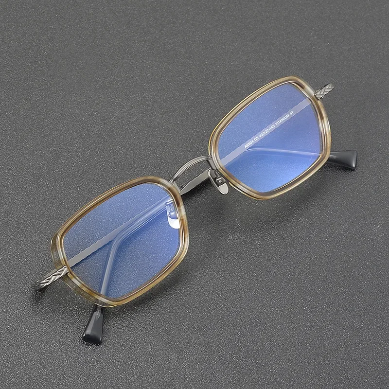 Retro Handmade Prescription Tortoiseshell Women Blue Light Titanium Frame Ultra-light Glasses AK004 Square Polygon Top Grade Men