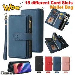 POCO X4 PRO 5G M4 M3 F4 GT Case 15 Card Slots Holder Luxury Leather Zipper Cover For Xiaomi POCO F3 M3 M4 Pro 5G Flip Wallet Bag