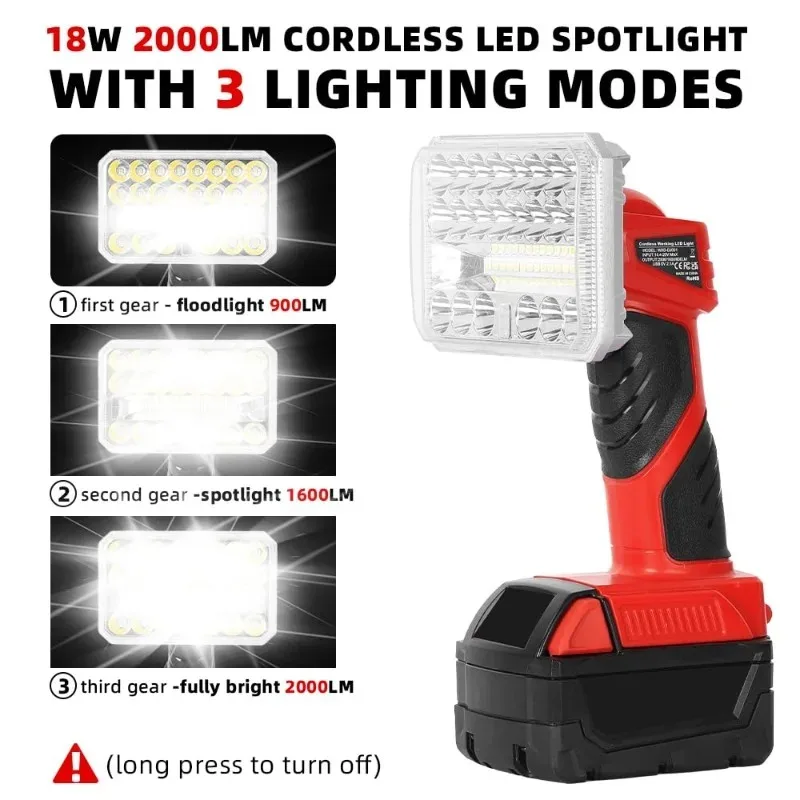 2000-lumen Aluminium Alloy Cordless LED Work Light Compatible for 48-11-1860 M18 18V Lithium Batteries with 5V / 2.1A USB Port