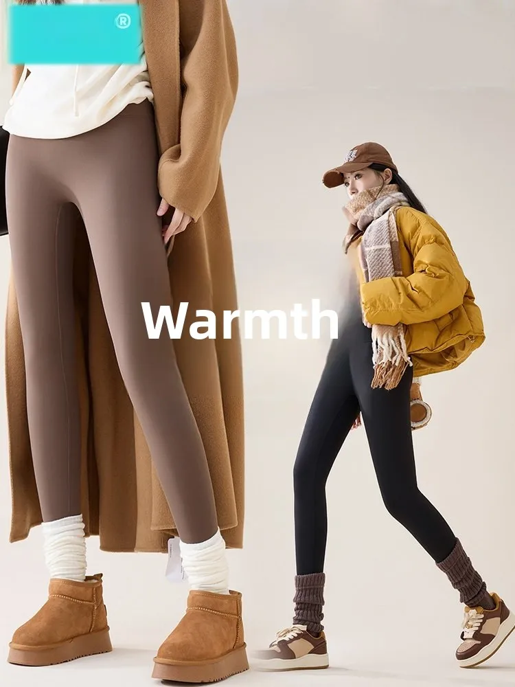 

Winter High Waist Thiened Fce Yoga Pants Women's Tight Fit Tummy Control arkskin Pants Outerwear Bot