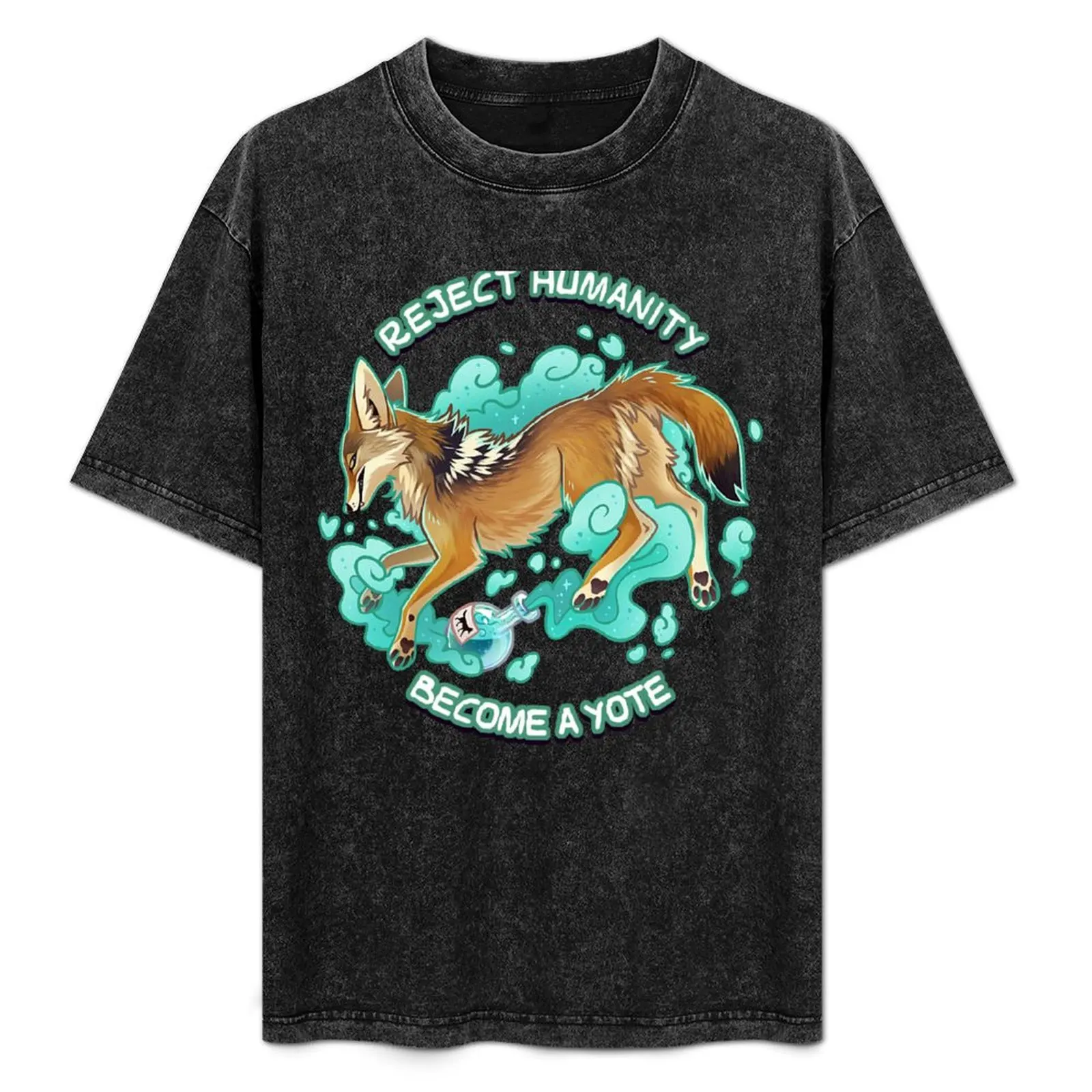 Rechaza la humanidad, ¡Conviértete en un YOTE! Camiseta Coyote Potion con estampado moderno y manga corta