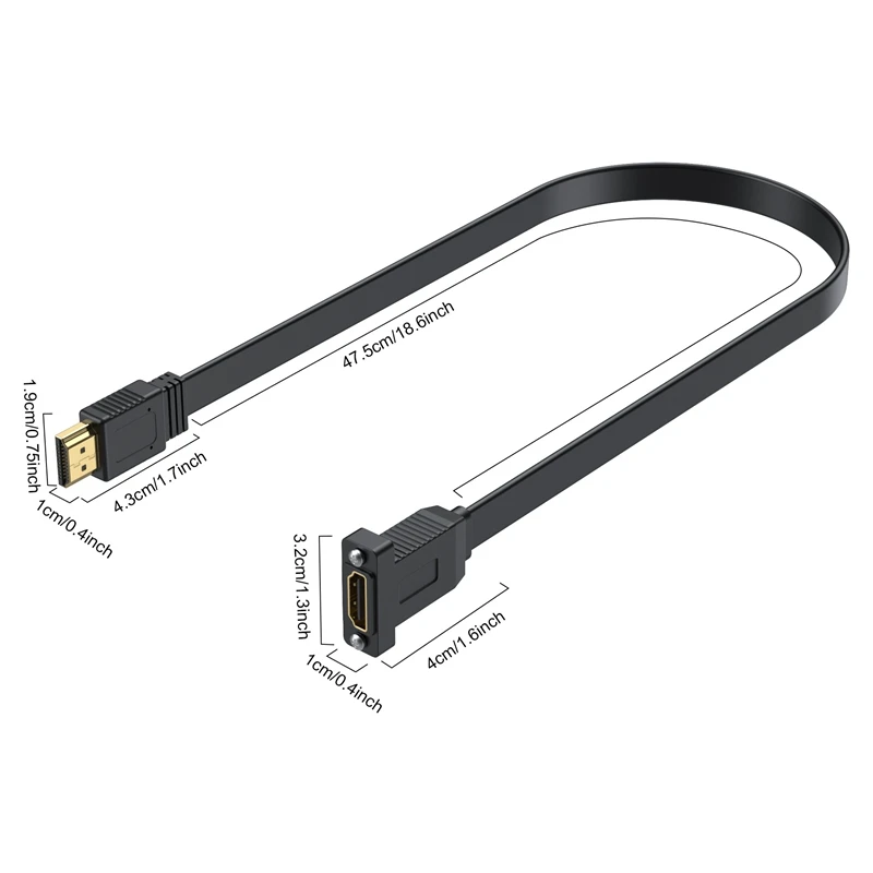 0.5m Flat HDMI - compatible With 2.0 male and female Extension Cables, 4K 60HZ All Copper 19+1 High-Definition Connection Cable