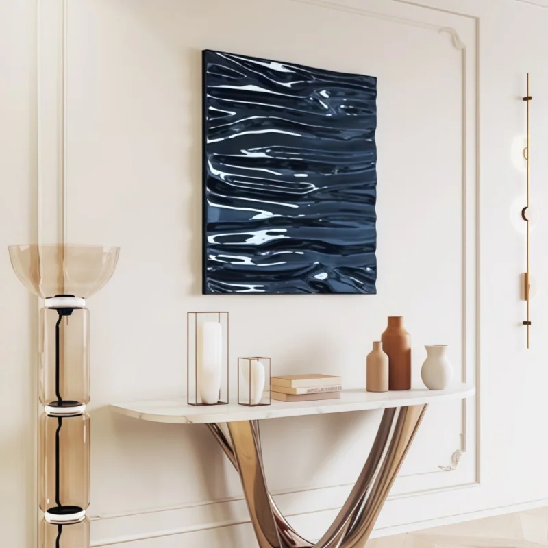 Stainless Steel Square Corrugated Metal Background Wall Pendant, Living Room, Bedroom, Villa, Shop, Hotel