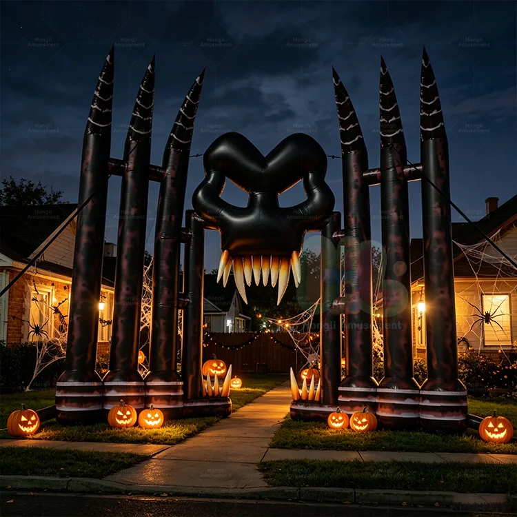 Outdoor Halloween Inflatable Skull & Human Skeleton Arch Entrance Decoration Multi-Color Air Blower Inflatable Event Archway