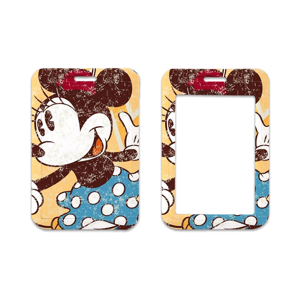 W Cartoon Minnie Mickey Card Sleeve Protector Custom Fashionable Personality Name ID Card Badge Holder with Ribbon Lanyard