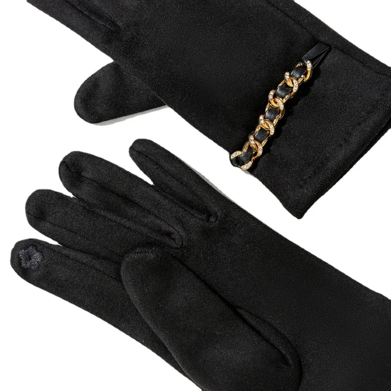 New Chain Women's Fleece-lined Autumn and Winter Windproof Coldproof Warm Gloves Cycling and Driving Touchable Screen Five Finge