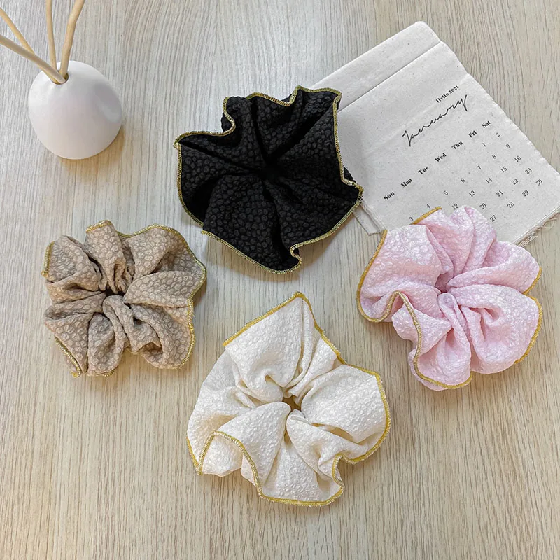 

New Korean Style Edge Pleat Floral Print Hair Ornaments Simple Pure Coloful Elastic Hair Scrunchies For Elegant Women