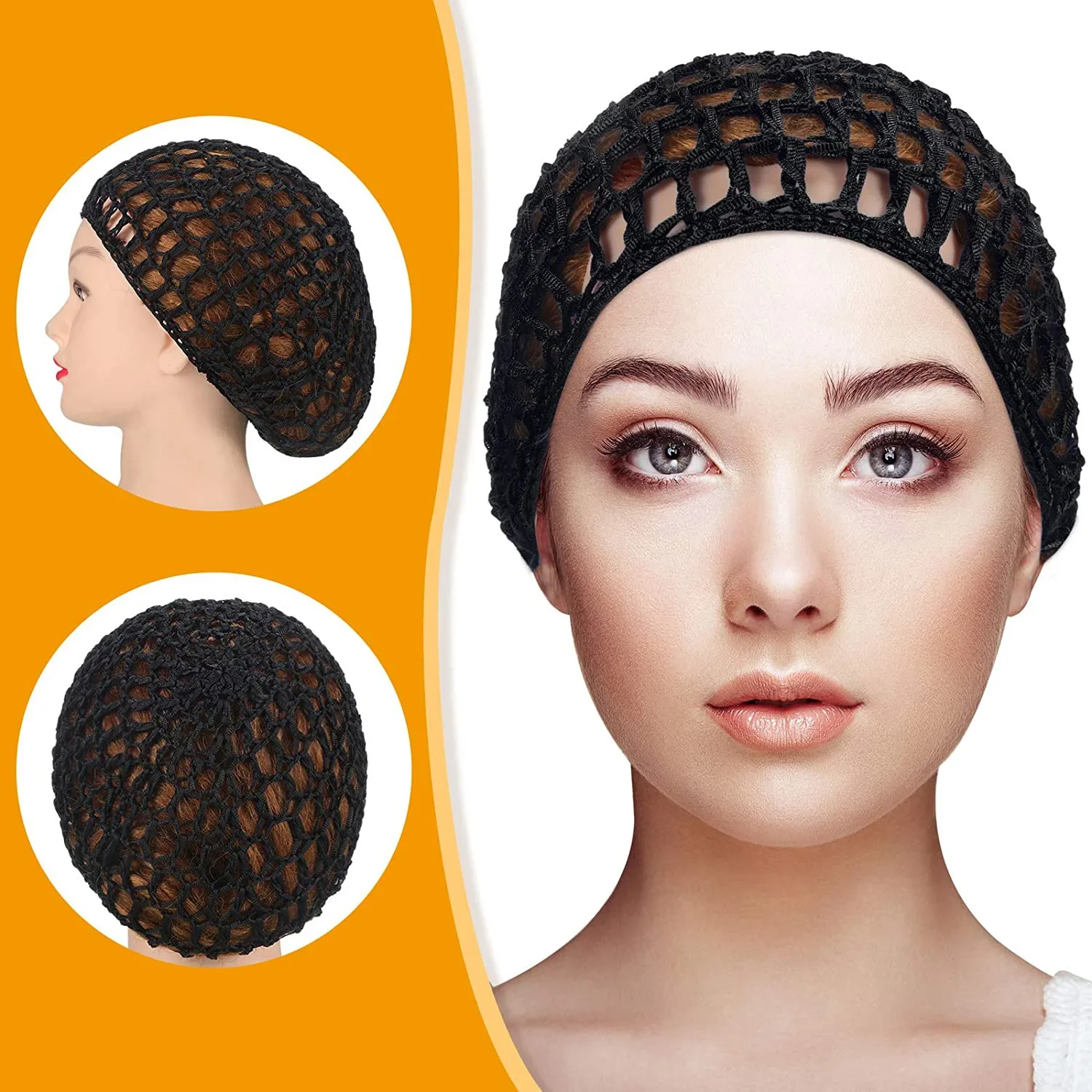 Gorras de algodón para pelucas negras, gorro para tejer, Base de malla, hecho a máquina con correa ajustable, Red para el cabello para dormir, 1-3 piezas