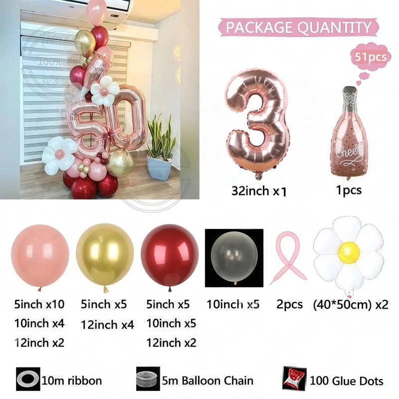 51 قطعة سنة جديدة سعيدة هتاف زجاجة نبيذ الزجاج الألومنيوم فيلم الوردي بالونات أرقام ذهبية وردية 1-9 عيد ميلاد حفل زفاف نعم جديد