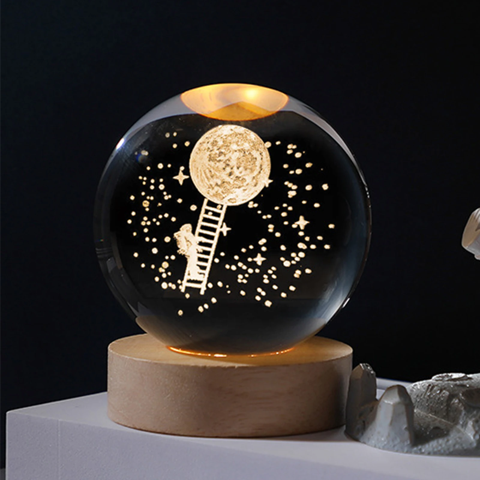 Crystal Ball Night Light USB Plug-in 3D Planetary Lamp Lighting Ornaments Handicraft Holiday Gift Home Decor for Office Study