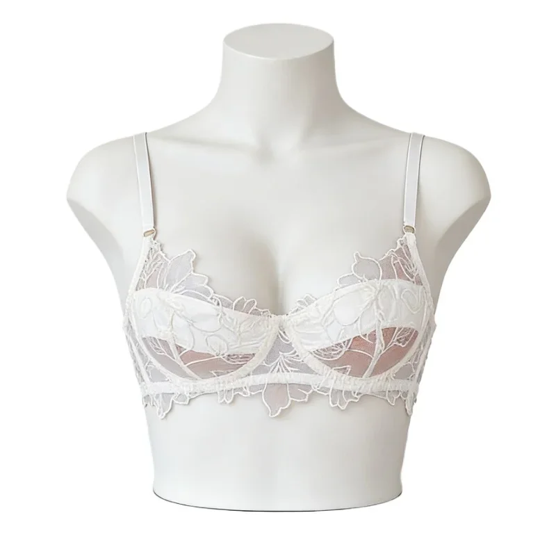 New Model French Lingerie Sexy Cut Out Embroidery, Ultra Thin Gathered 2 Row Fastening for Small Breasts Pure Erotic KUCLUT