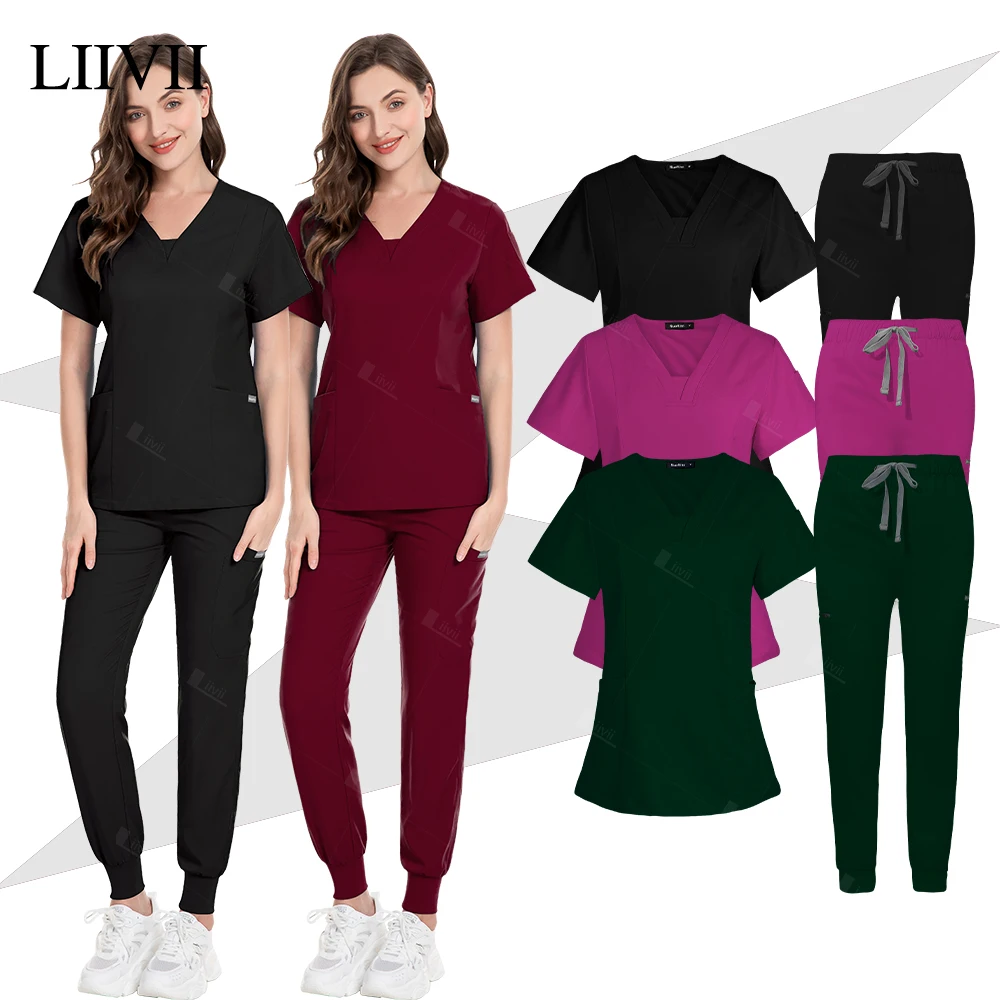 Multicolour Jogger Suits Medical Doctor Nursing Uniforms High Quality V-neck Tops Pocket Pants Clinical Nurse Scrubs Set Clothes