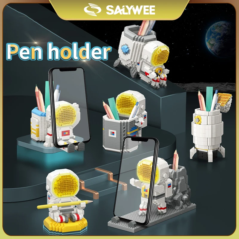 

Astronaut Pen Holder Micro-Building Blocks, ABS Material, DIY Free Assembly Toy, Paceman Shape, Home Decoration, Birthday Gifts