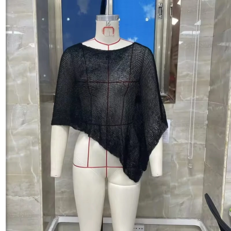 Fashion Women Crochet Sheer Poncho Tops Asymmetrical Shrug Pullover Knit Bolero Cover-Ups Beachwear