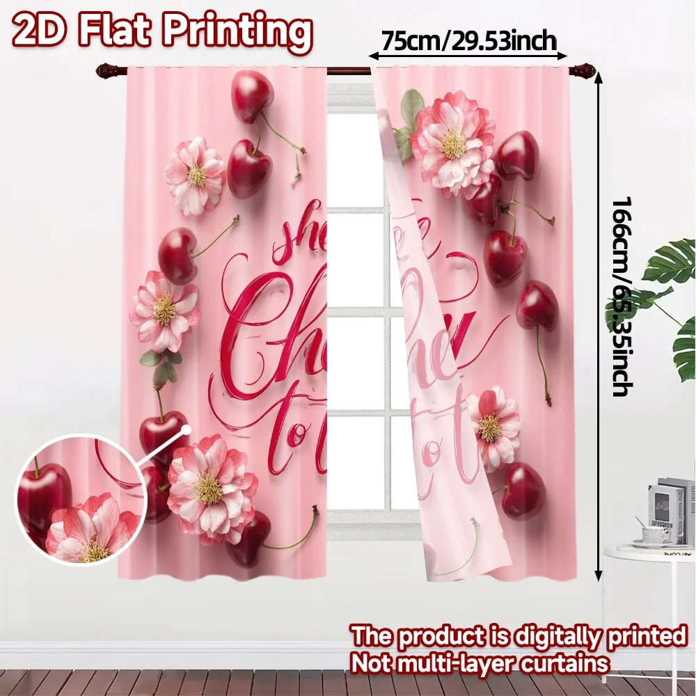 2pcs, 2D FLAT PRINTING Curtains (Without Rod) Cherry Blossom Circle Popular Fashionable Curtains Durable 100% Polyester Fabric