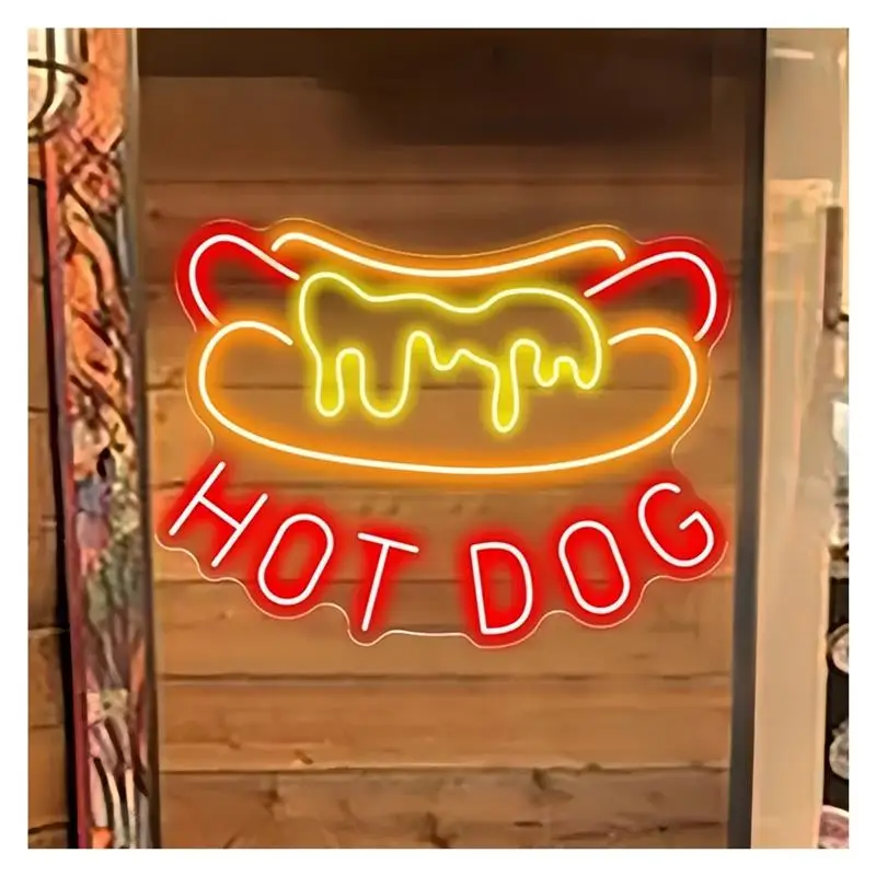 Hot Dog Shop Neon Signs USB Powered, Hot Dog Neon Lights Suitable For Wall Decor Dimmable Commercial Night Lights 30cmx40cm
