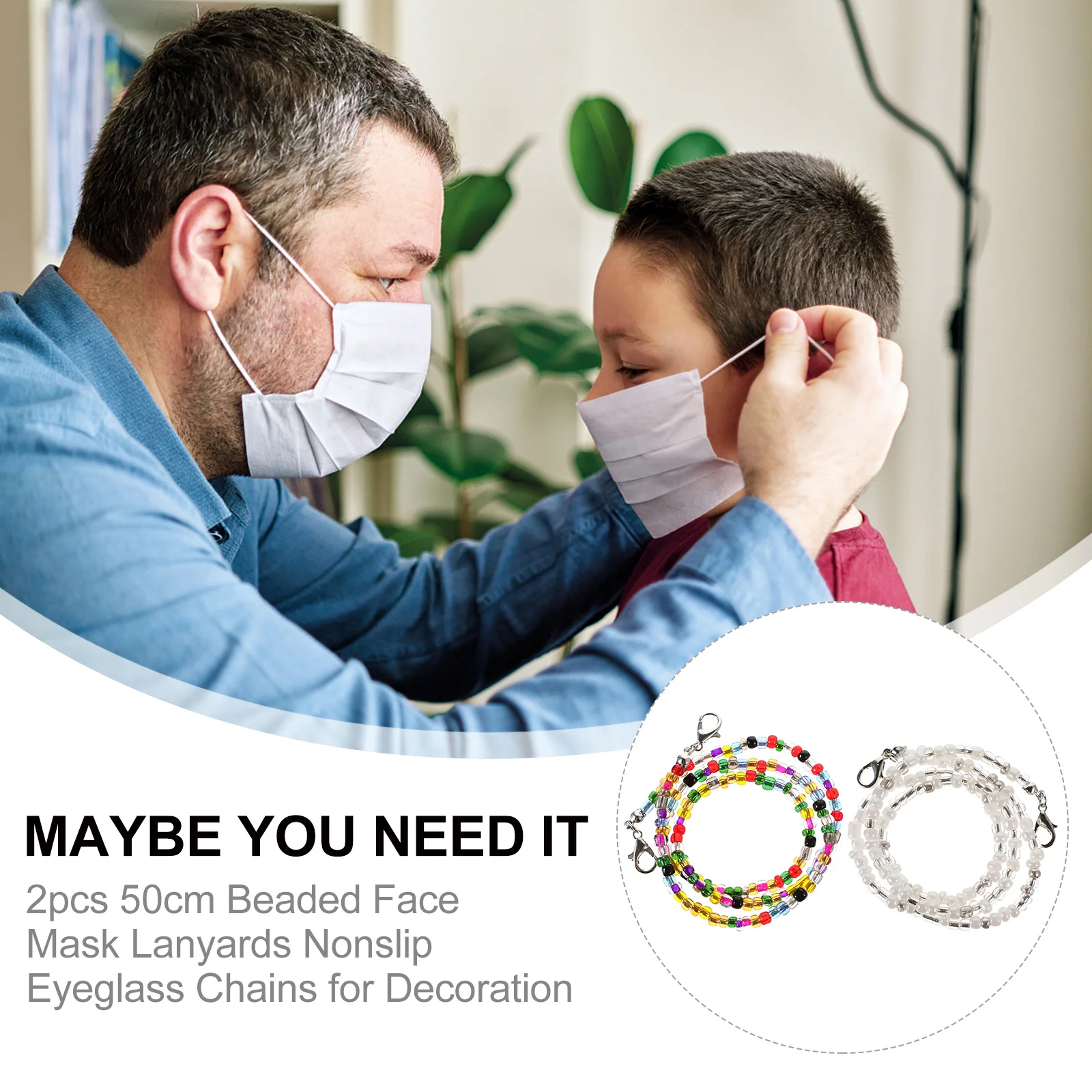 

2Pcs Beaded Face Mask Chains 50cm Non-Slip Eyeglass Lanyards Lightweight Mask Holders Glasses Chain Necklace Accessories