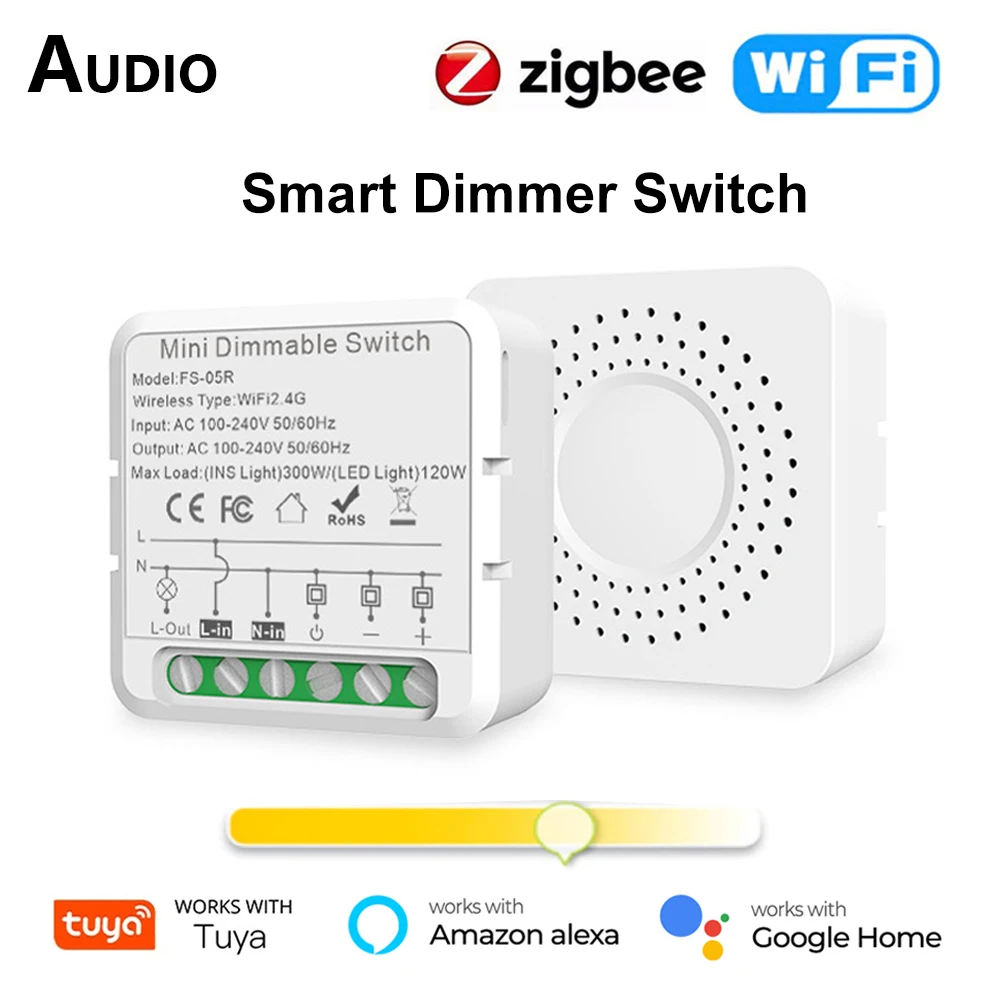 Tuya WiFi Zigbee Smart Dimmer Switch Module Support 2 Way Control LED Lights Dimmable Switch Breaker Work with Google Home Alexa