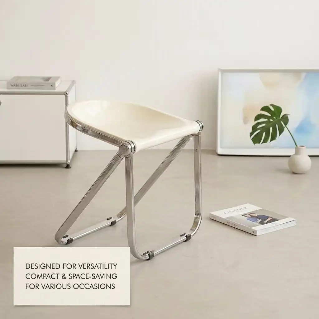 Ins 2026 Modern Minimalist Folding Chair Space-Saving Acrylic Dining Chair Portable Chrome Furniture For Small Apartment