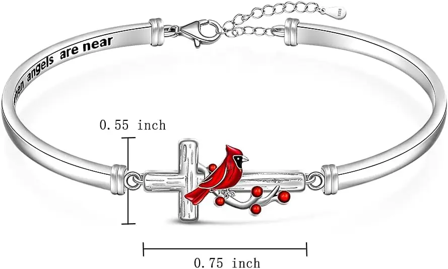 Red Cardinal Bracelet for Women Silver Cross Appear When Angels are Near Memorial Sympathy Bangle Jewelry Charms Gifts