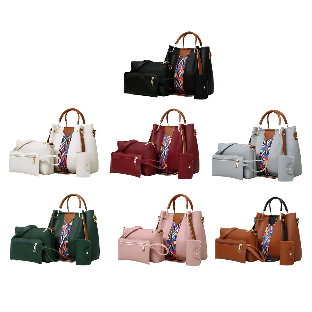 4 Pieces PU Leather Bags Luxury Handbags Solid Color Women Bags Designer Purses and Handbags Set Female Feminina Travel Tote