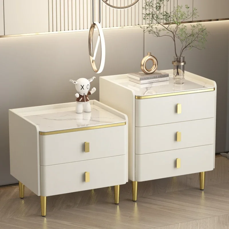 

Cream style bedside table simple modern light luxury bedroom solid wood three drawers slate small household new bedside table