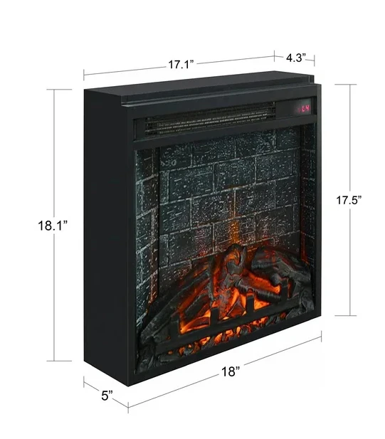 Inserto de chimenea frontal de vidrio eléctrico de 18 pulgadas con control remoto, negro