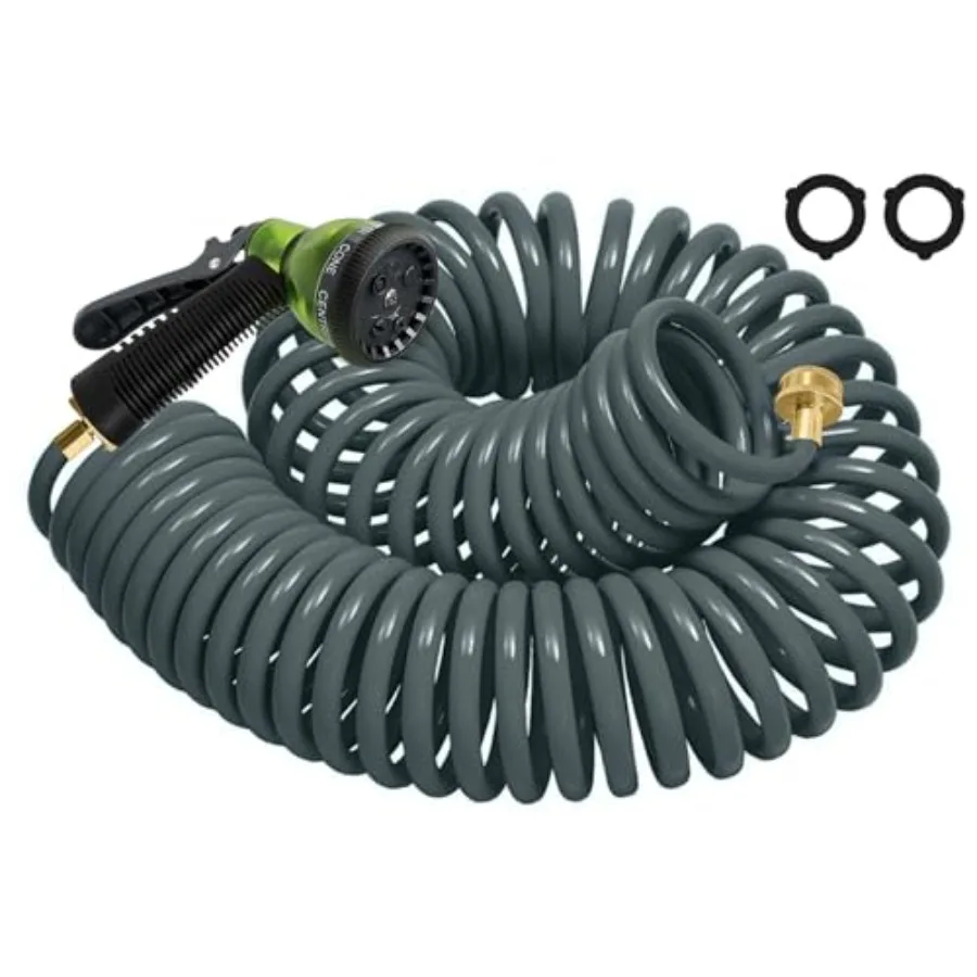 

Coil Hose 75Feet EVA Coil Garden Hose With 3/4'' Brass Connector Coiled Water Hose Lightweight And No Kink Includes 7 Patterns