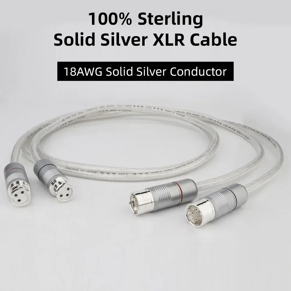 ONE PAIR  X451 99.998% Pure Silver XLR Balanced Cable HiFi Audio Interconnect Solid PSS Pure Silver Core Wire Silver-Plated Plug