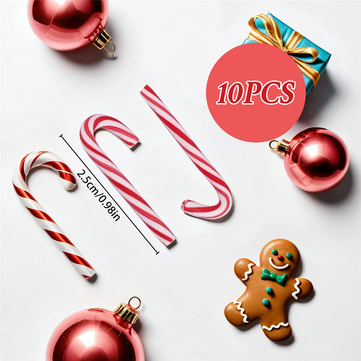 A32P_10PCS Christmas Red Cane Soft Pottery Jewelry Accessories New Year Candy Cane Home Decoration