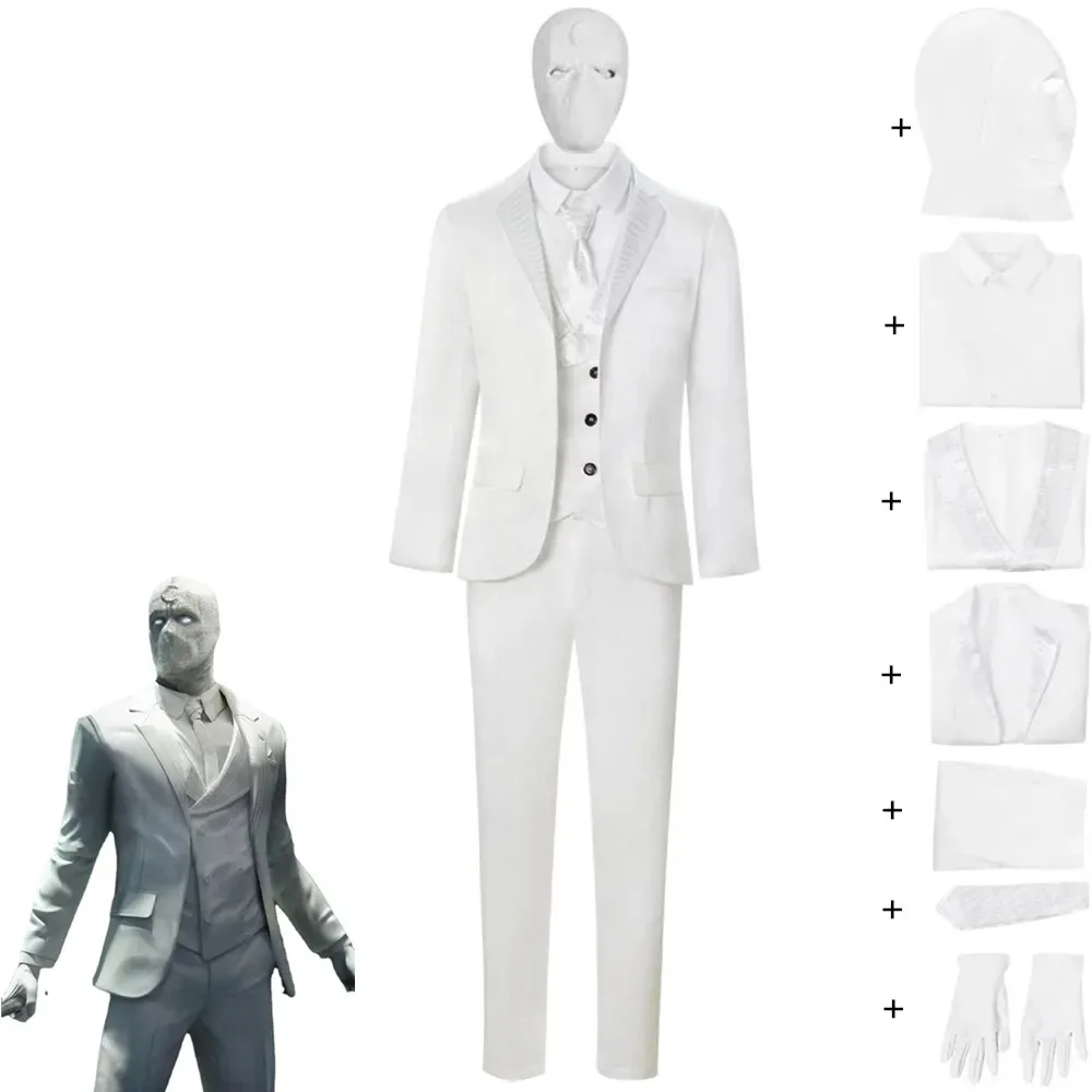 

Movie Mister Mr Moon Knight Marc Spector Khonshu Cosplay Costume Halloween Carnival Adult Outfit Superhero White Uniform Suit