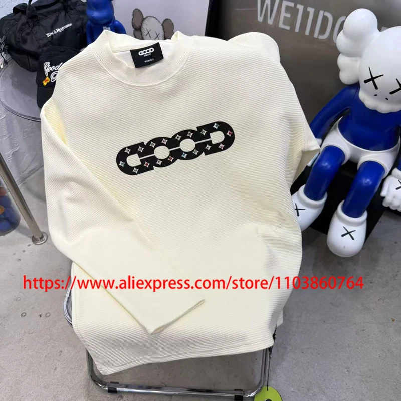 الصورة الحقيقية العلامة الأصلية جيدة طويلة الأكمام الماس الثقيلة الملونة مزينة بشكل رائع بلايز زوجين كل مباراة GOODBRAND تي شيرت