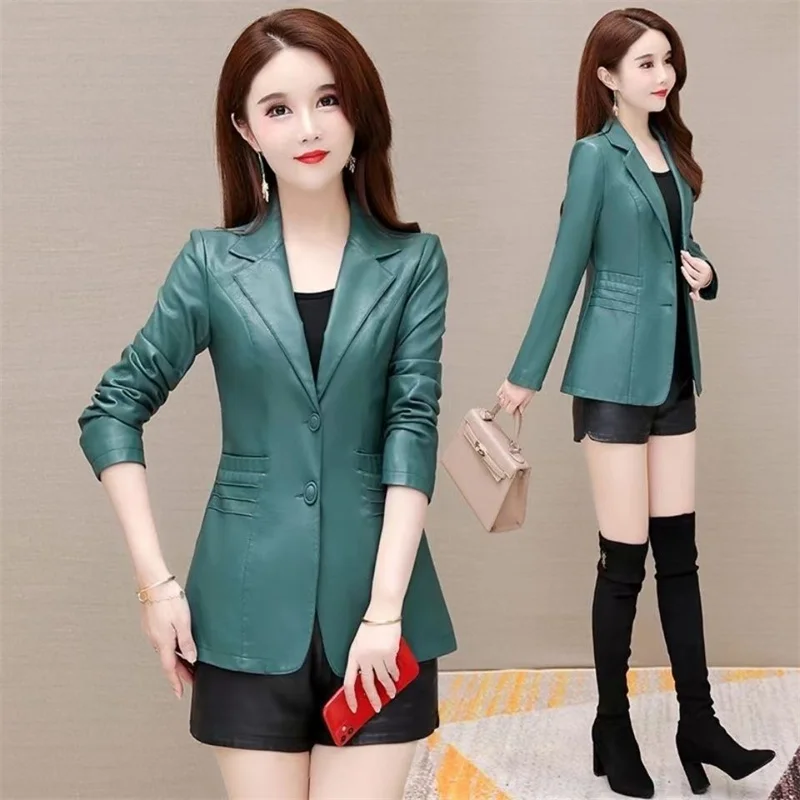 Women's Korean Slim Leather Jacket 2024 Autumn Female New Fashion Trend This Year, Short Motorcycle Black High-end Suit Jacket