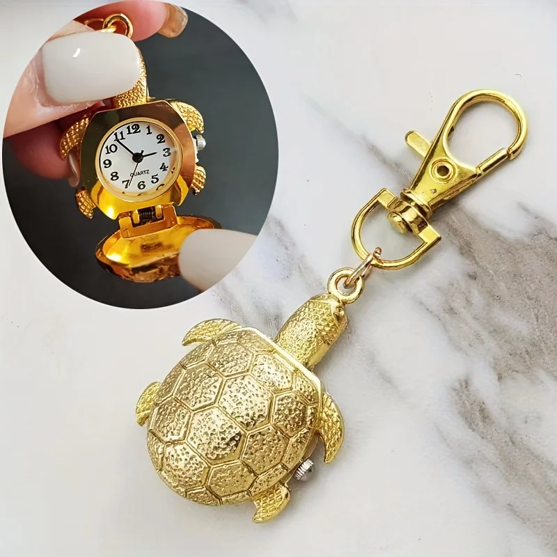 1PC Retro Cartoon Turtle Flip Creative Wall Watch, Pocket Watch, Necklace Watch, Student Watch, Primary School Key
